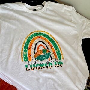 Green and White Short Sleeve Tee with Retro Graphic